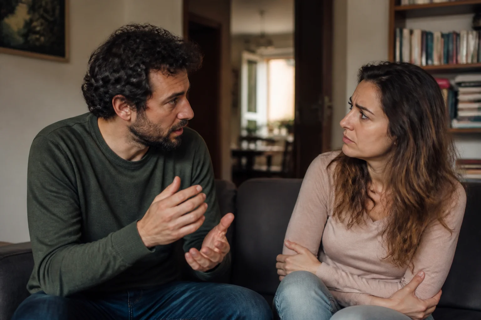 Una coppia cerca di chiarire un fraintendimento durante una conversazione